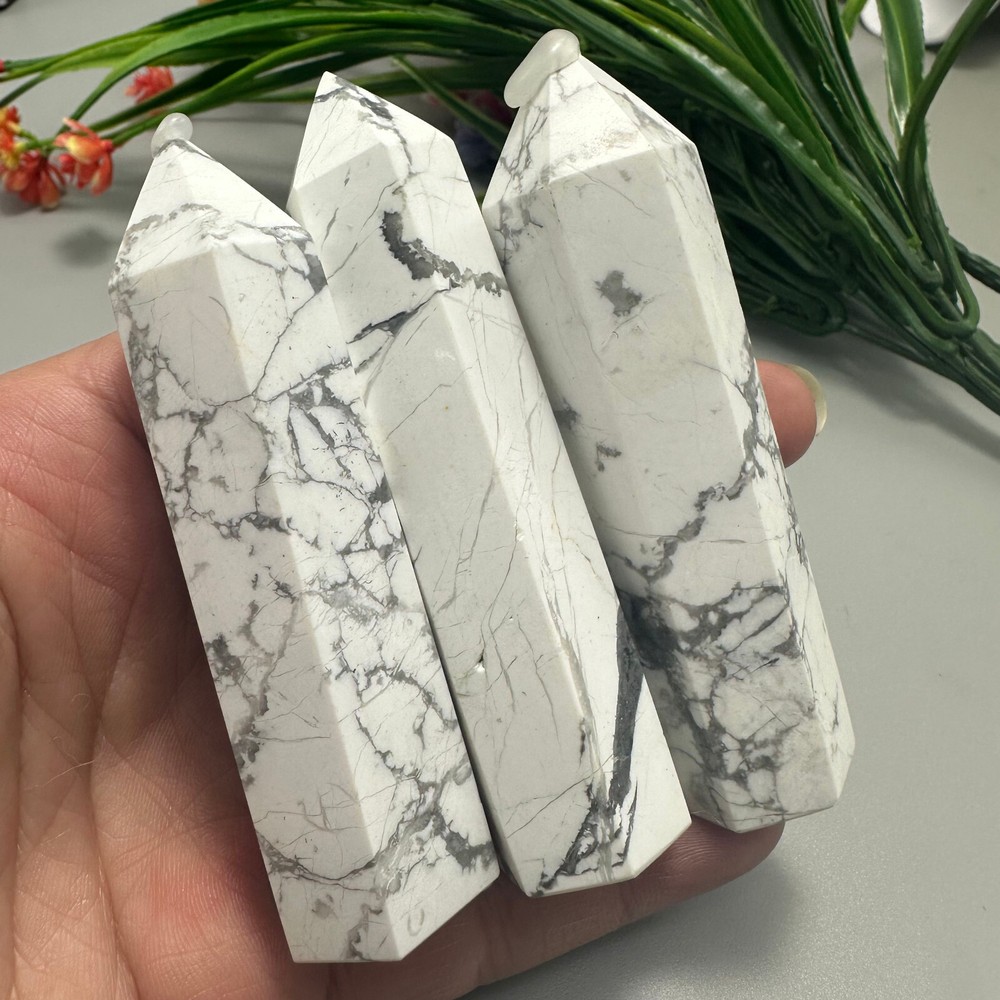 100g Natural Howlite Obelisk Quartz Crystal Wand Tower Point Reiki Healing 1pc