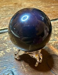 Rainbow obsidian crystal sphere with purple sheen and metal stand Free shipping