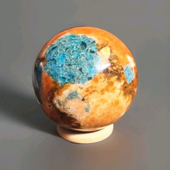 Polished Sunstone w/ Blue Apatite Sphere 2.65″ – 412g – USA