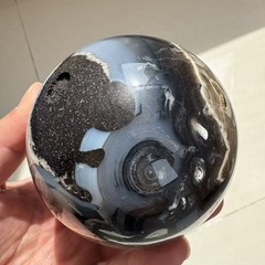 Natural Fluorescent Volcano Agate Sphere 3.4″ 1.9 lb Crystal Ball UV Glow